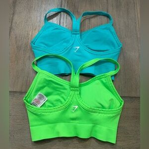 Gymshark Sweat Seamless Sports Bra Bundle - Blue & Lime Green | Size L